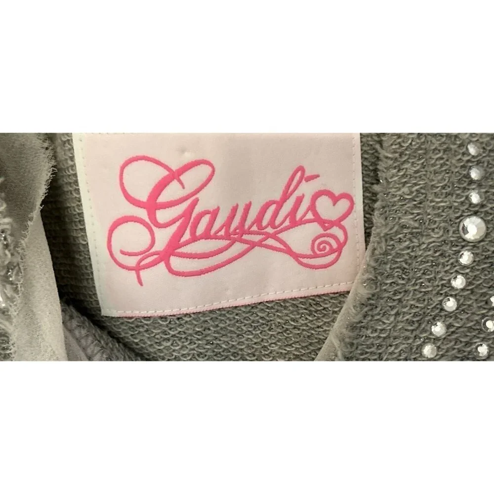 JAUDI Girls Dress Knitted Cotton Gray Crystals Crewneck Short Sleeve Size 14